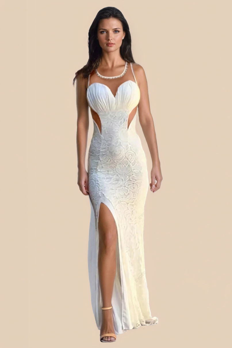 long mesh dress with v neck and beaded waistband Lace & Beads - Maxi Dress - Women - Polyester - 2 US