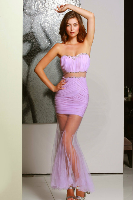 Lavender Beaded Crop top two piece sheer panel dress