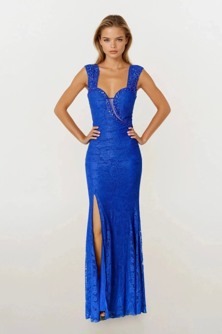 Gatsby Blue Beaded lace Dress with Strappy Back