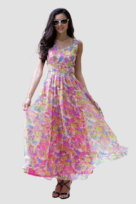 Pretty in Pink kaleidoscope floral print maxi dress 