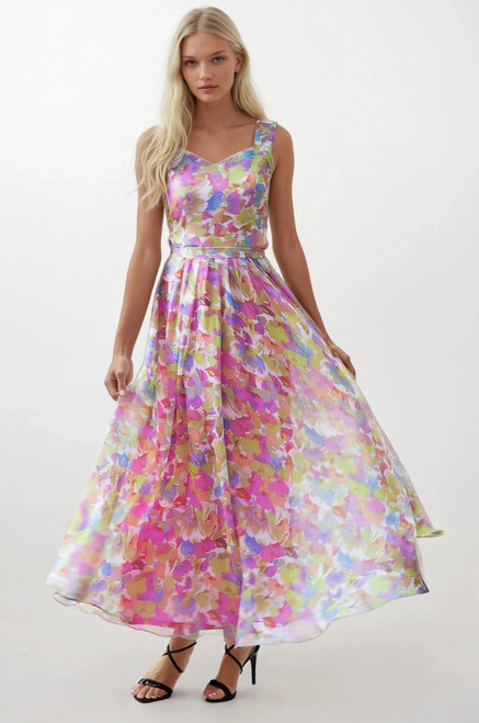 Pretty in Pink kaleidoscope floral print maxi dress 