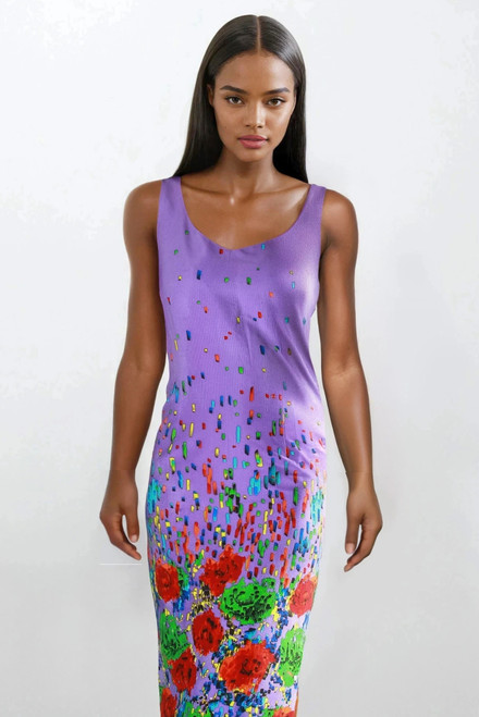  Lavender Flower Print Knee Length pencil dress