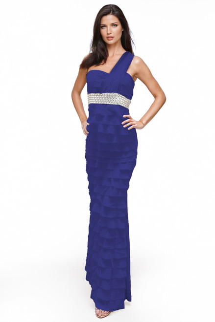 Blue mermaid One Shoulder Tiered Evening Dress