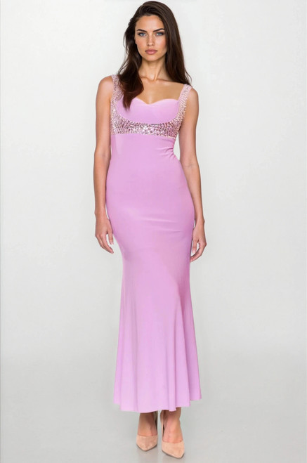 Lavender sweetheart neckline stretchy Gown with silver sequins shoulder to waist