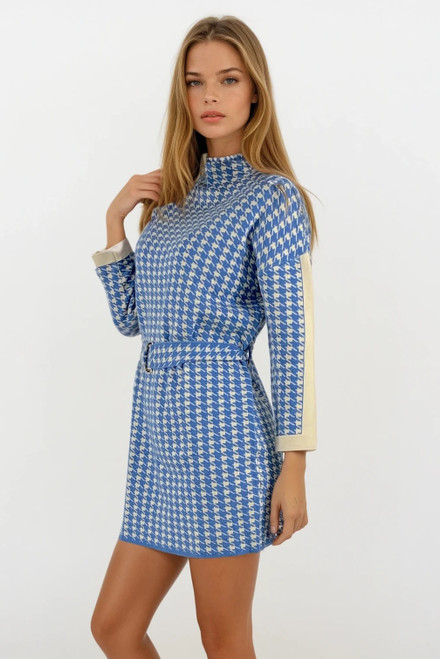 Blue Houndstooth print Dress 