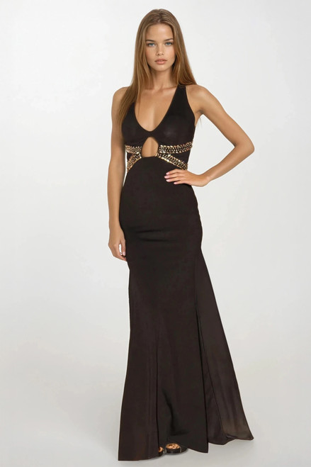 black "Gown with the Wings" dress with x-back and beaded waist