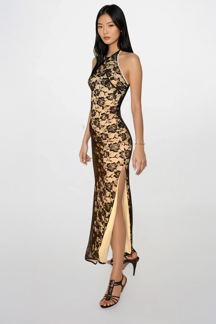 Atina Collection Qipao Black Lace on Pearl White Lining 