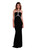 Atina Collection Black Beaded Halter A-line Evening Dress