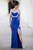 Blue Lace Beaded Strappy Back Evening  Dress