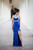 Atina Collection Blue Lace Beaded Strappy Back Evening  Dress
Neckline: Sweetheart neckline

Details:Sparkly beads extending from shoulders to breastline

Slit: Front