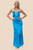 Blue Sapphire Silk strappy back sheer shoulders Gown  