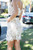 White Lace Illusion Neck flower applique dress with side pockets