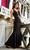 Black evening gown with sparkling gem-embellished waist by Atina Collection