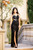 Cassandra Black lace slit gown with beaded collar and sheer waist