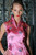 Pink Qipao with standing collar and flower appliqué