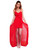 Red diagonal Hi Low Ruffle Gown