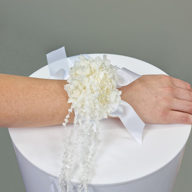 White Preserved Wrist Corsage White Preserved Wrist Corsage