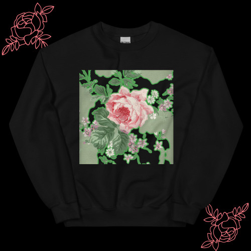 Vintage Image Cabbage Rose Wallpaper Sweatshirt- Only Available On The Site
