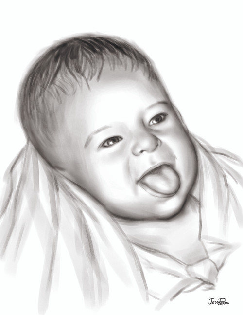 Order a baby portrait pencil drawing from your photos.  Baby sticking out tongue.