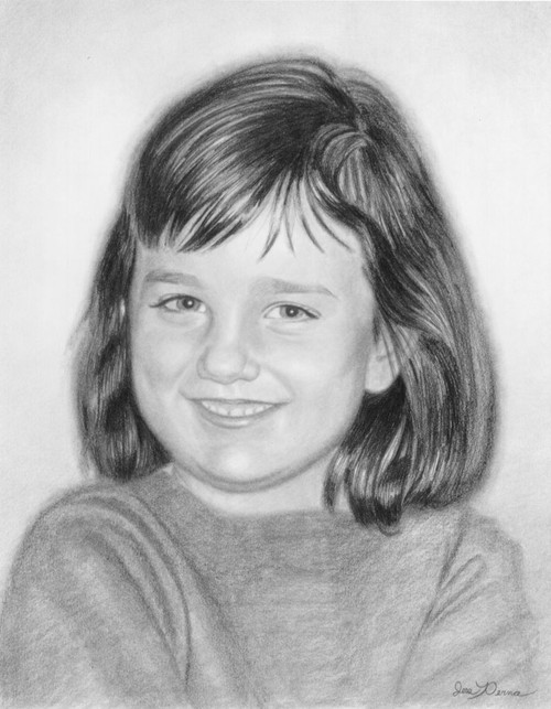 Little girl portrait pencil drawing birthday gift idea.