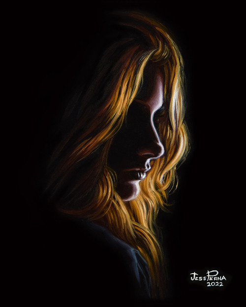 "In the Shadows" fine art painting of a woman's silhouette