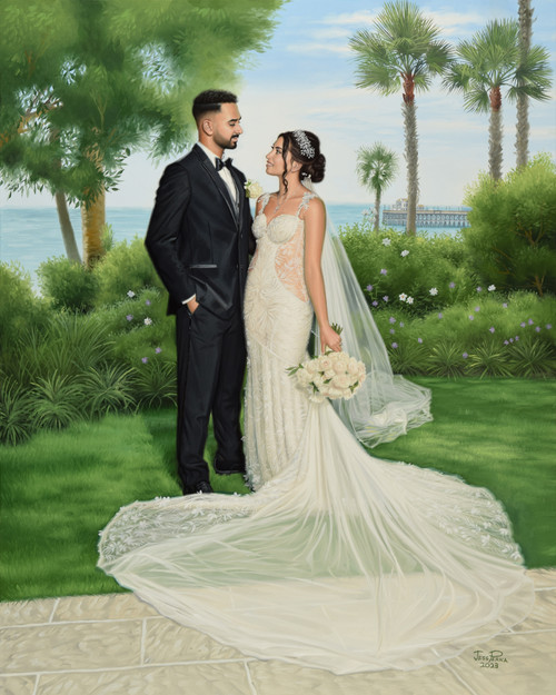 Live Wedding Painting of a Couples First Look