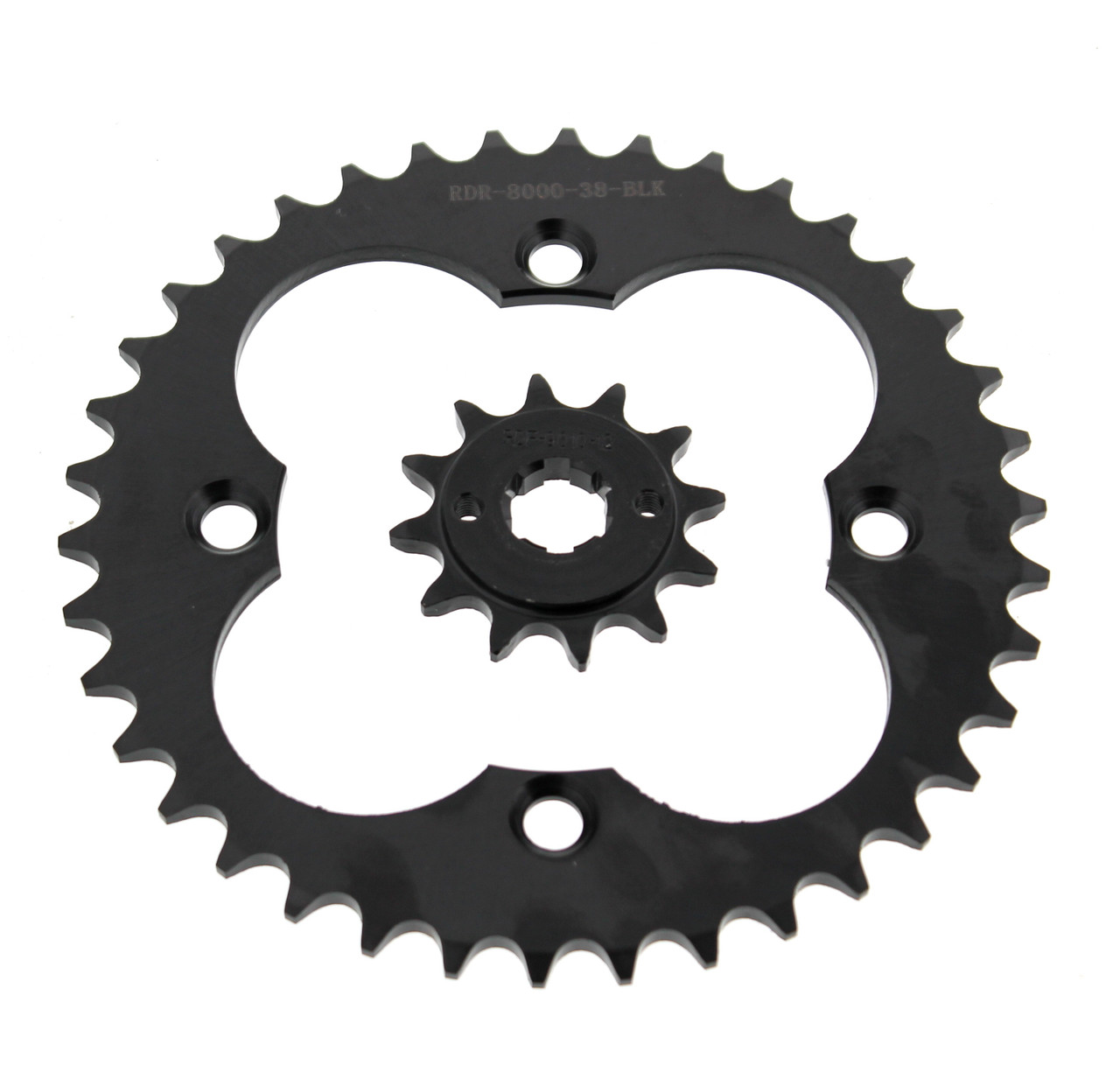 1986-1989 Honda FourTrax TRX 250R 12 Tooth Front & 38 Tooth Rear Black Sprocket