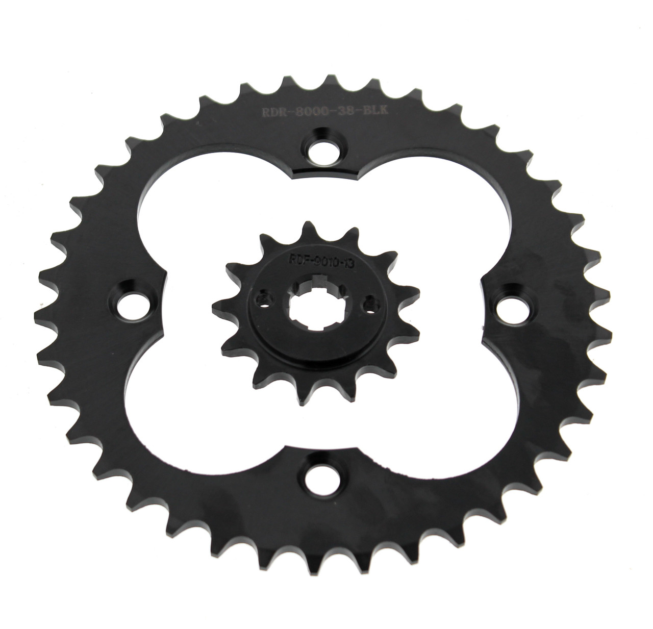 1986-1989 Honda FourTrax TRX 250R 13 Tooth Front & 38 Tooth Rear Black Sprocket