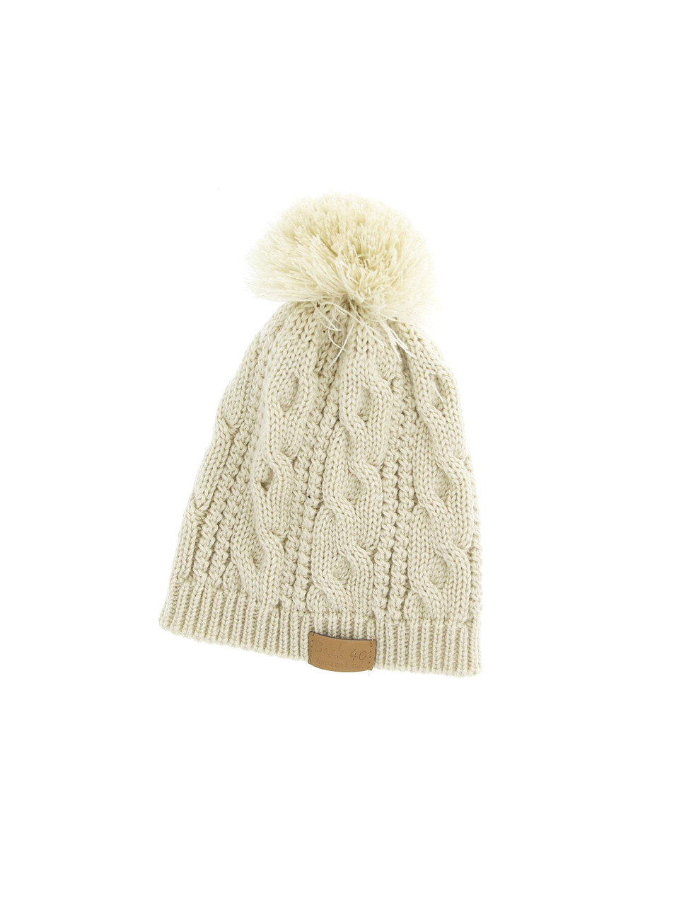 Cable Pom Pom Beanie Unisex Cream Thick and Warm Knit Winter Hat Cap by Back 40