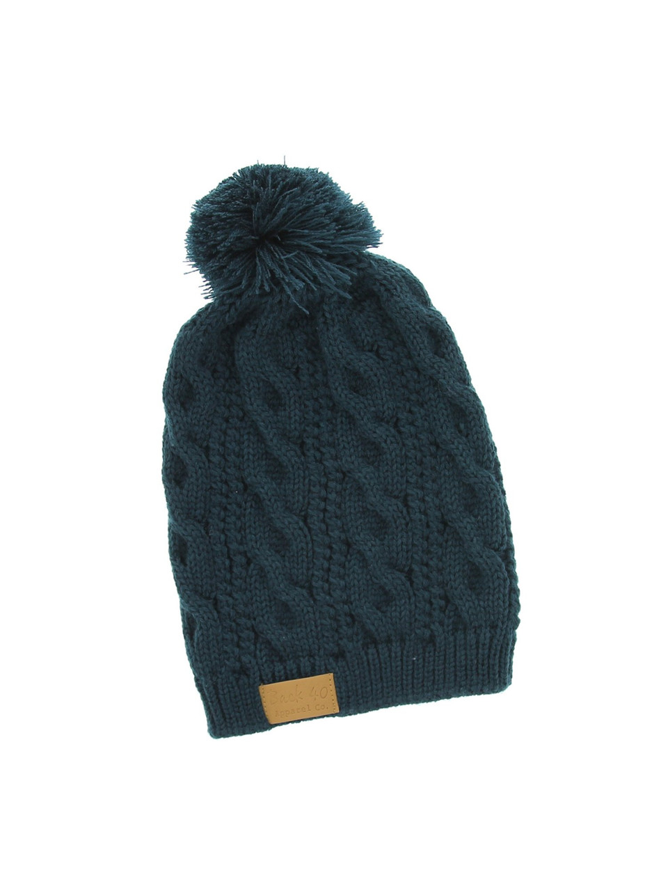 Cable Pom Pom Beanie Unisex Jade Thick Warm Knit Winter Hat Skull Cap by Back 40