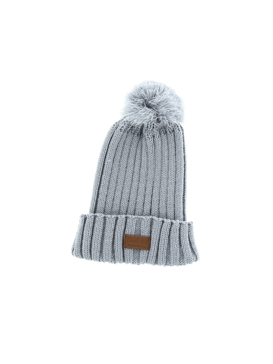 Ribbed Cable Pom Pom Cuffed Beanie Unisex Steely Blue Knit Winter Hat by Back 40