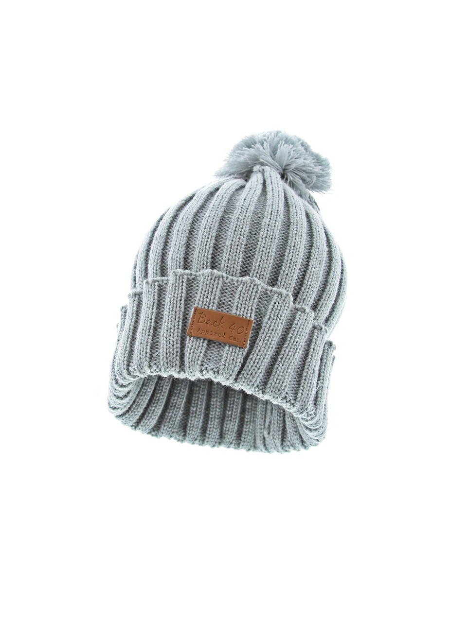 Ribbed Cable Pom Pom Cuffed Beanie Unisex Steely Blue Knit Winter Hat by Back 40