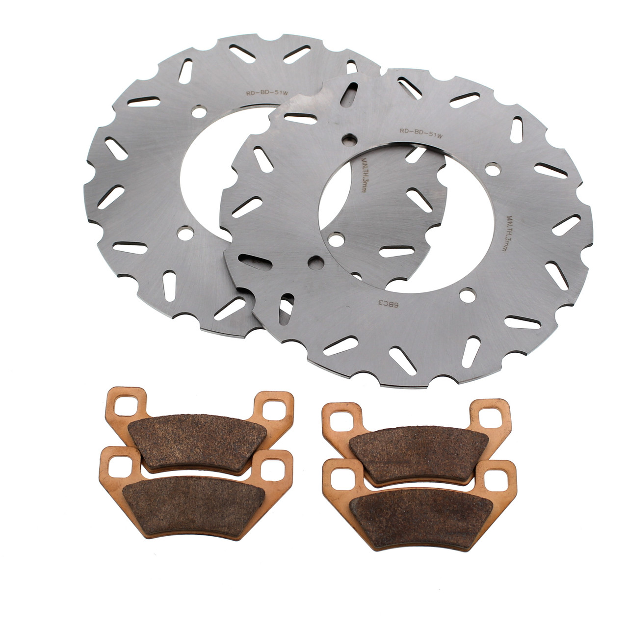 Front RipTide Brake Rotors Discs and Brake Pads fits 2005 Arctic Cat 250 2X4