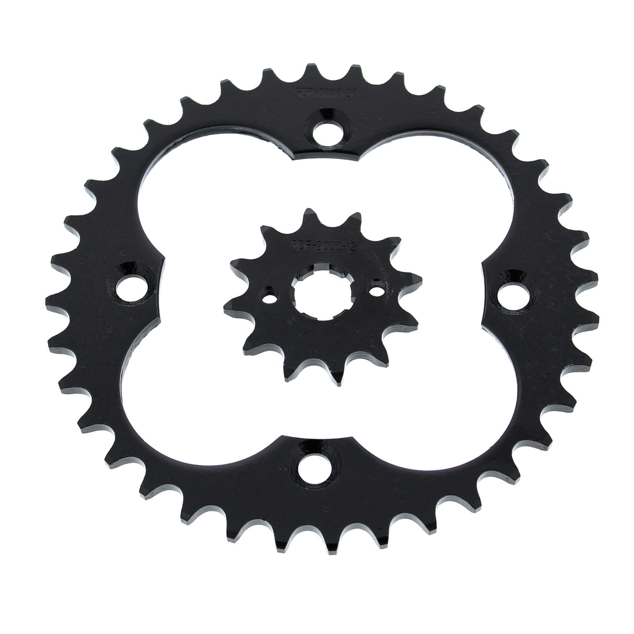 1991 1992 Honda TRX250R 250R 12 Tooth Front & 36 Tooth Rear Black Sprocket