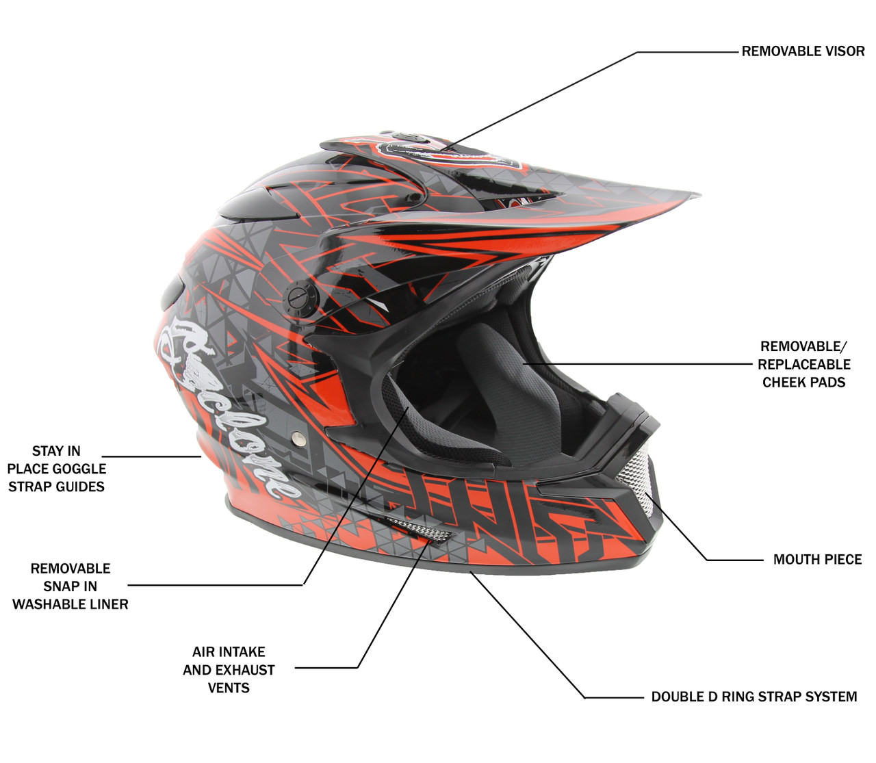 Cyclone ATV MX Motocross Dirt Bike Off-Road Helmet DOT/ECE Approved - Red
