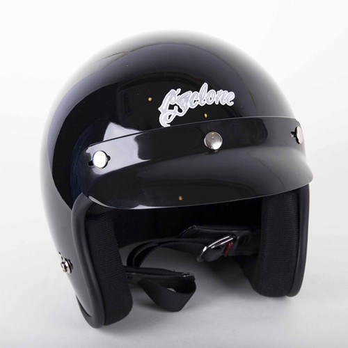 Black Cyclone Open Face Motorcycle Helmet Gloss 3 Snap Visor DOT / ECE Approved