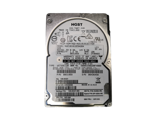 NetApp HGST 1.2TB 10K SAS 12G 2.5" HDD 108-00321 0B31859 X425A-R6 SP-425A-R6