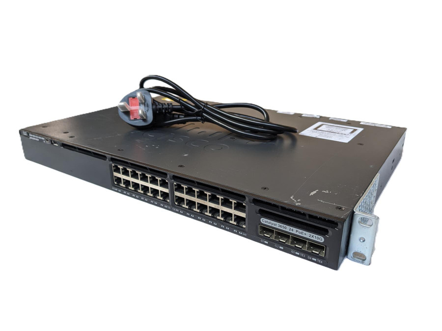 Cisco Catalyst WS-C3650-24PDM-S 24-Port 1GbE PoE+ 2x1G & 2x10G Uplink IP BASE + Rack Mount & PSU Cable