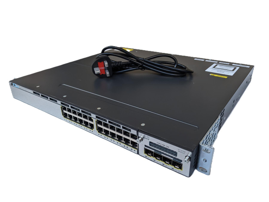 Cisco WS-C3750X-24T-E + C3KN-NM-10G / 24 Port Gigabit / 350W-AC / Switch + Rack Mounts & PSU Cable