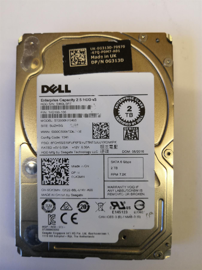 Dell 2TB 6G 7.2K SATA ENTERPRISE 0CK3MN 1VD100-136 ST2000NX0403