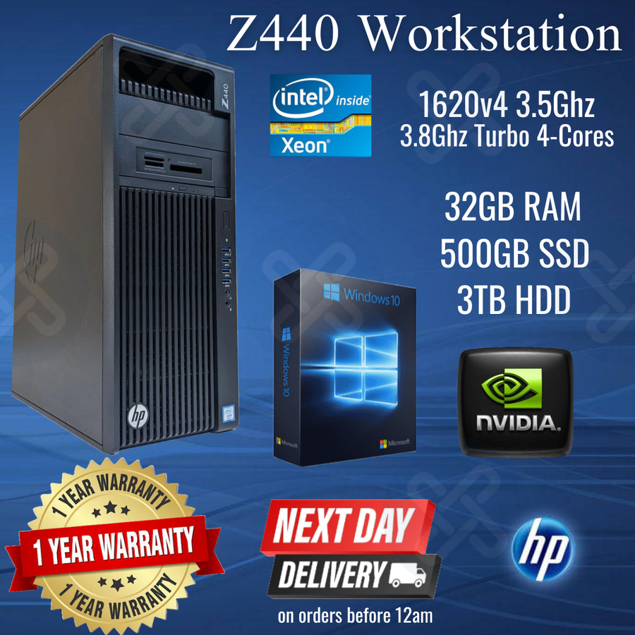 HP Z440 Xeon E5-1620v4 3.5GHz 32GB RAM Quadro K2200 500GB SSD 3TB HDD Windows 10