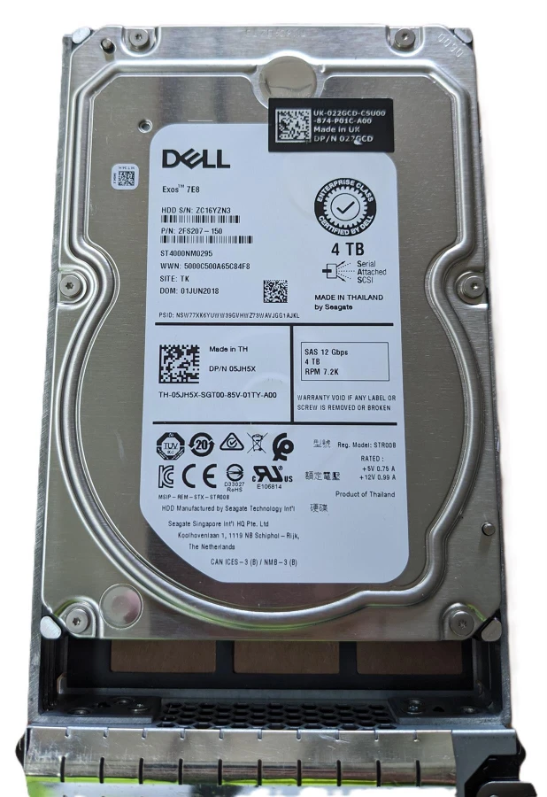 Dell 4TB SAS3 HDD 7.2K 12Gbps 3.5" with PowerEdge Caddy 5JH5X