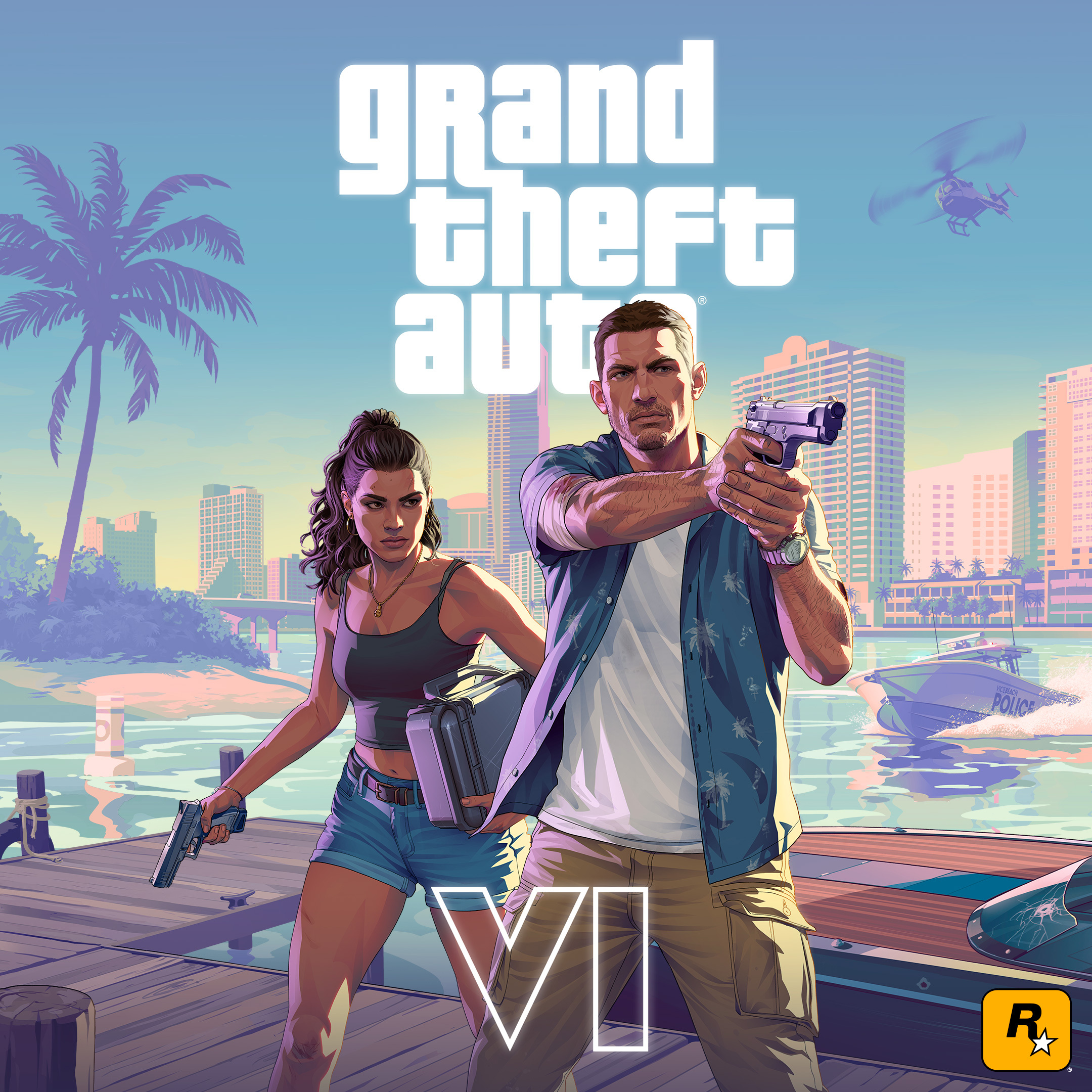 GTA VI Jason and Lucia square artwork Grand Theft Auto VI Jason and Lucia square artwork with logo
