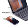 Multi-device Pairing || The Bluetooth keyboard pairs with two devices, so you can toggle back and forth between them.