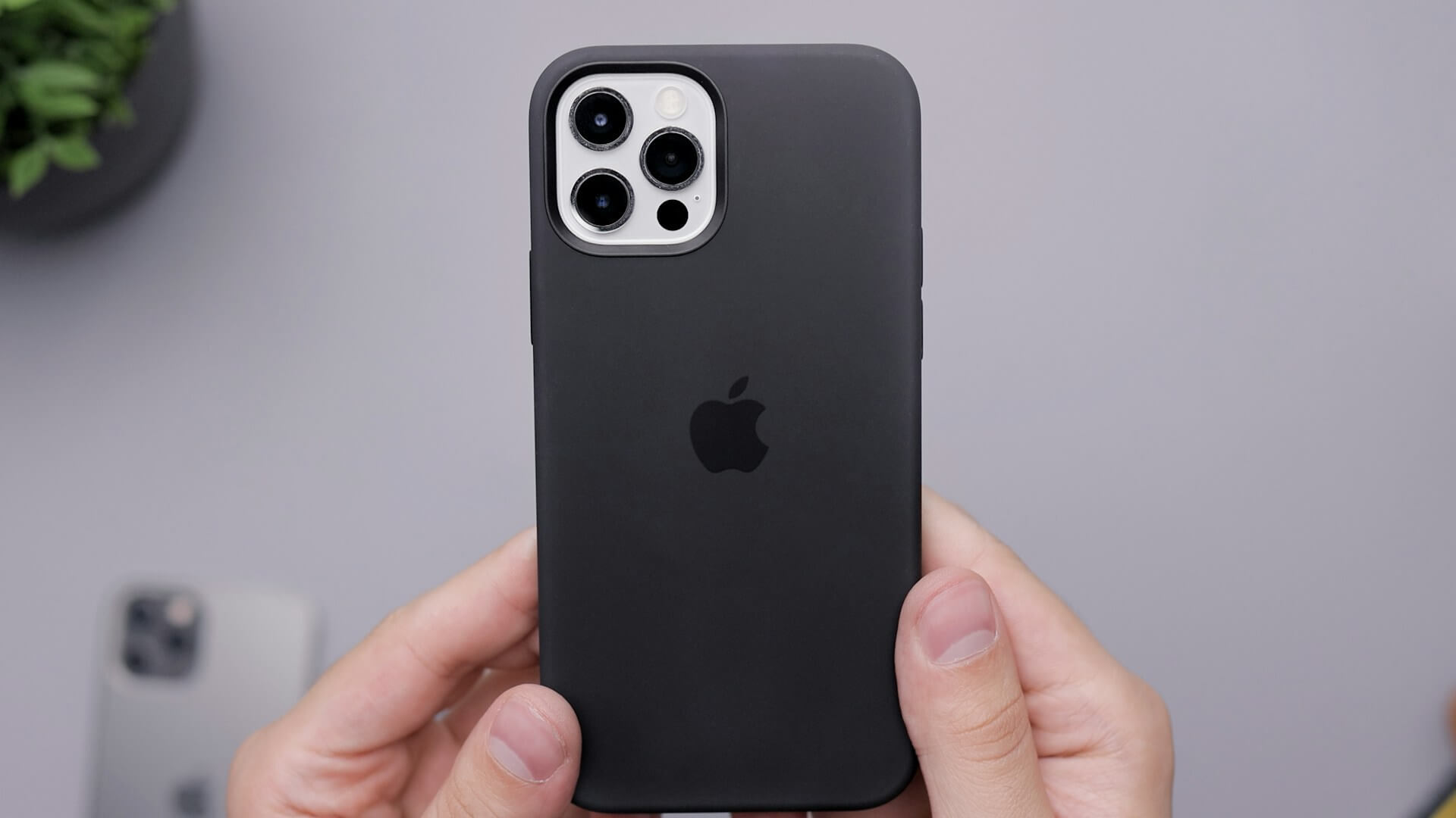iPhone with a black case