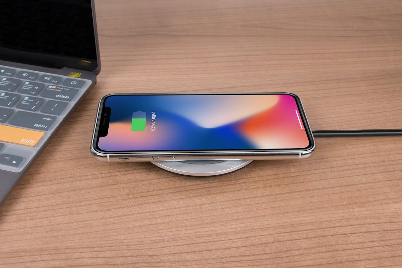 an iPhone charging wirelessly