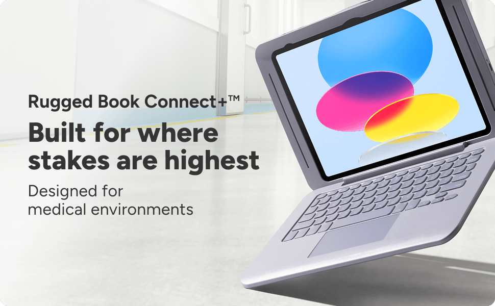 ZAGG Rugged Book Connect+ iPad case with keyboard designed for medical environments and high‑stakes work