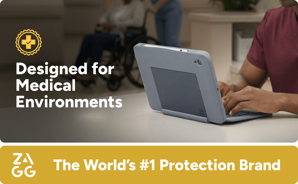 ZAGG Rugged Book Connect+ iPad case with keyboard designed for medical environments and professional use