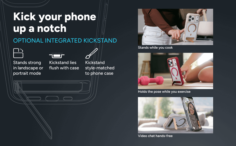 Santa Cruz case with integrated kickstand used for cooking, workouts, and hands‑free video calls