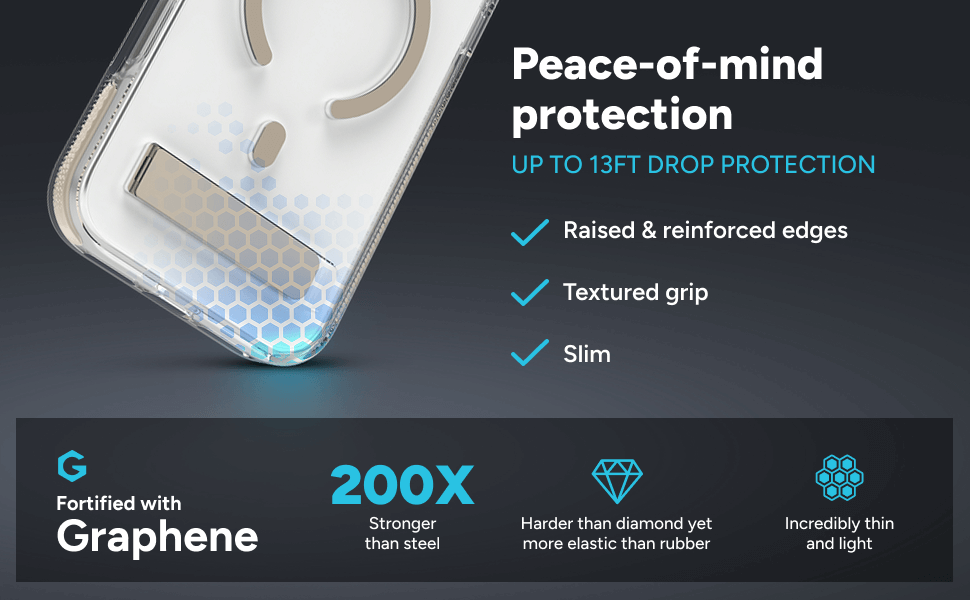 Santa Cruz case with graphene reinforcement featuring 13‑foot drop protection and textured grip
